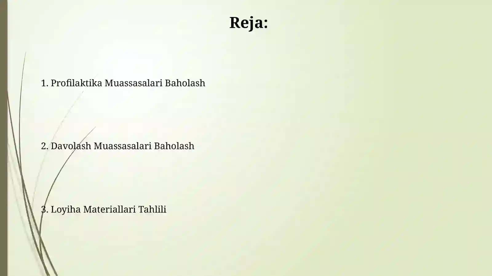 Loyiha materiallari boʻyicha davolash prafilaktika muassasalarini baholash 2