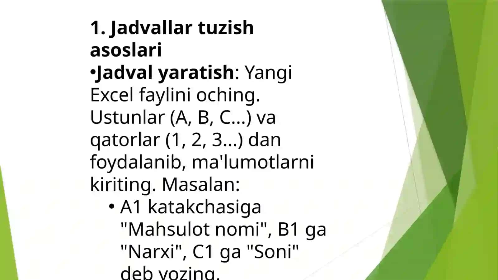 Microsoft officeexceldajadvallartuzishvaformulalaryordamidamatematikmasalarniyechish.Iqtisodiyfunksiyalar 2