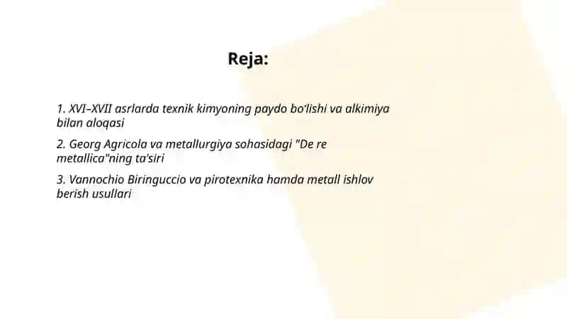 XVI va XVII asrlardagi texnik kimyo 2