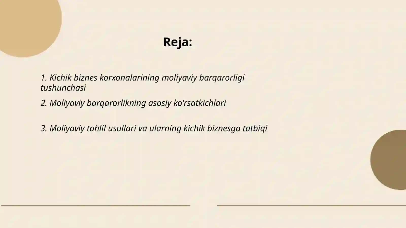 Kichik biznes korxonalarining moliyaviy barqarorligini tahlil va audit qilish 2