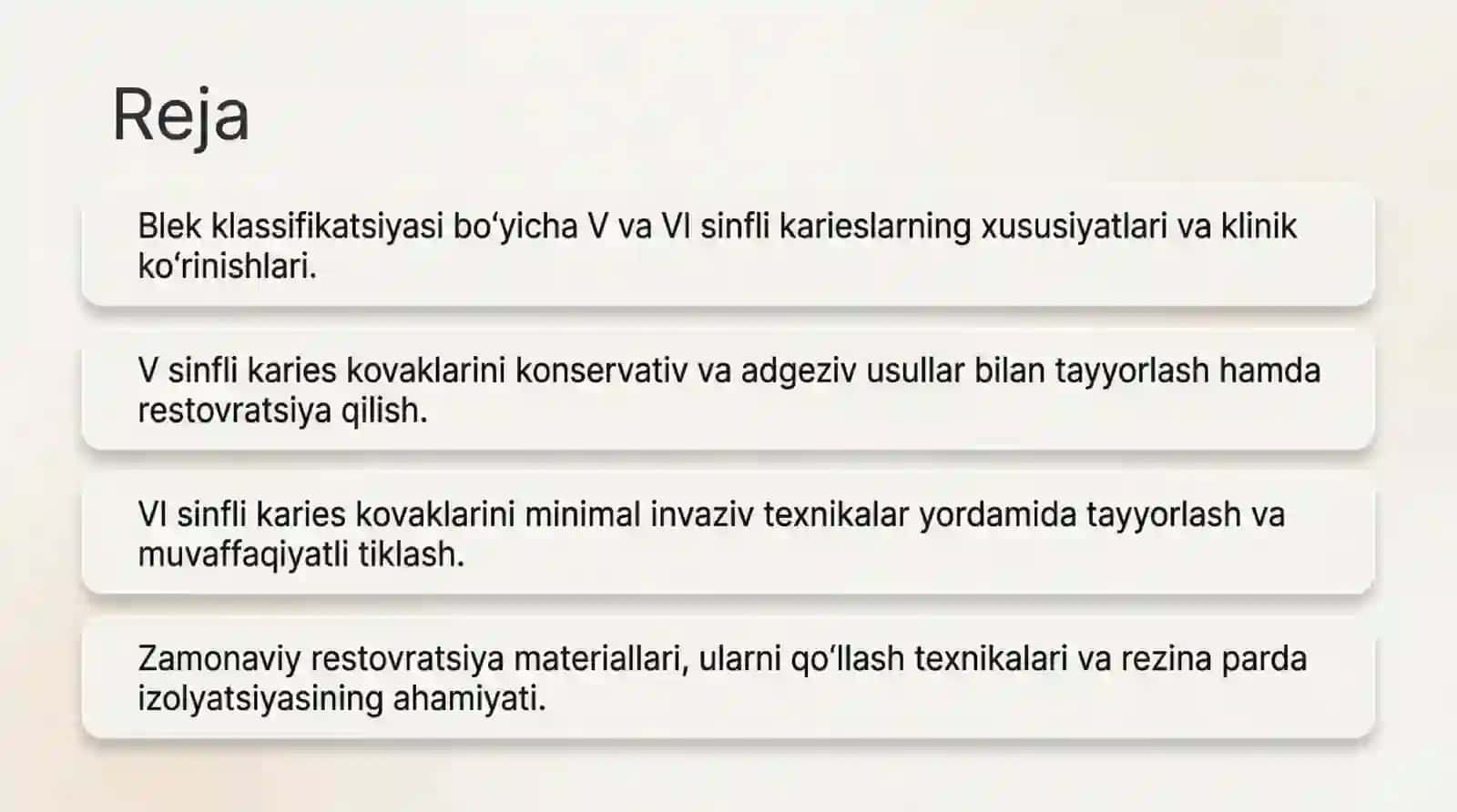 Blek boʻyicha V , VI sinfli karies kovaklarini restovratsiya qilishning klinik tamoyillari 2