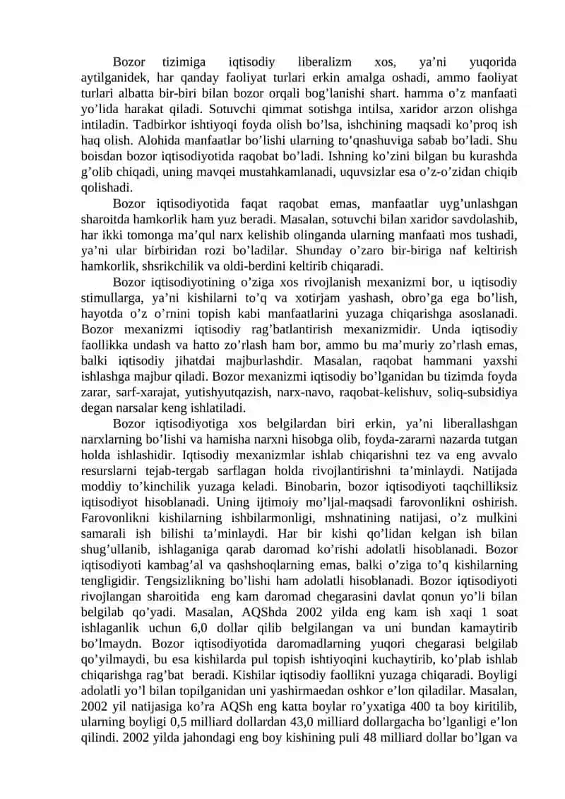 Bozor iqtisodiyotining mazmuni va amal qilishi 2