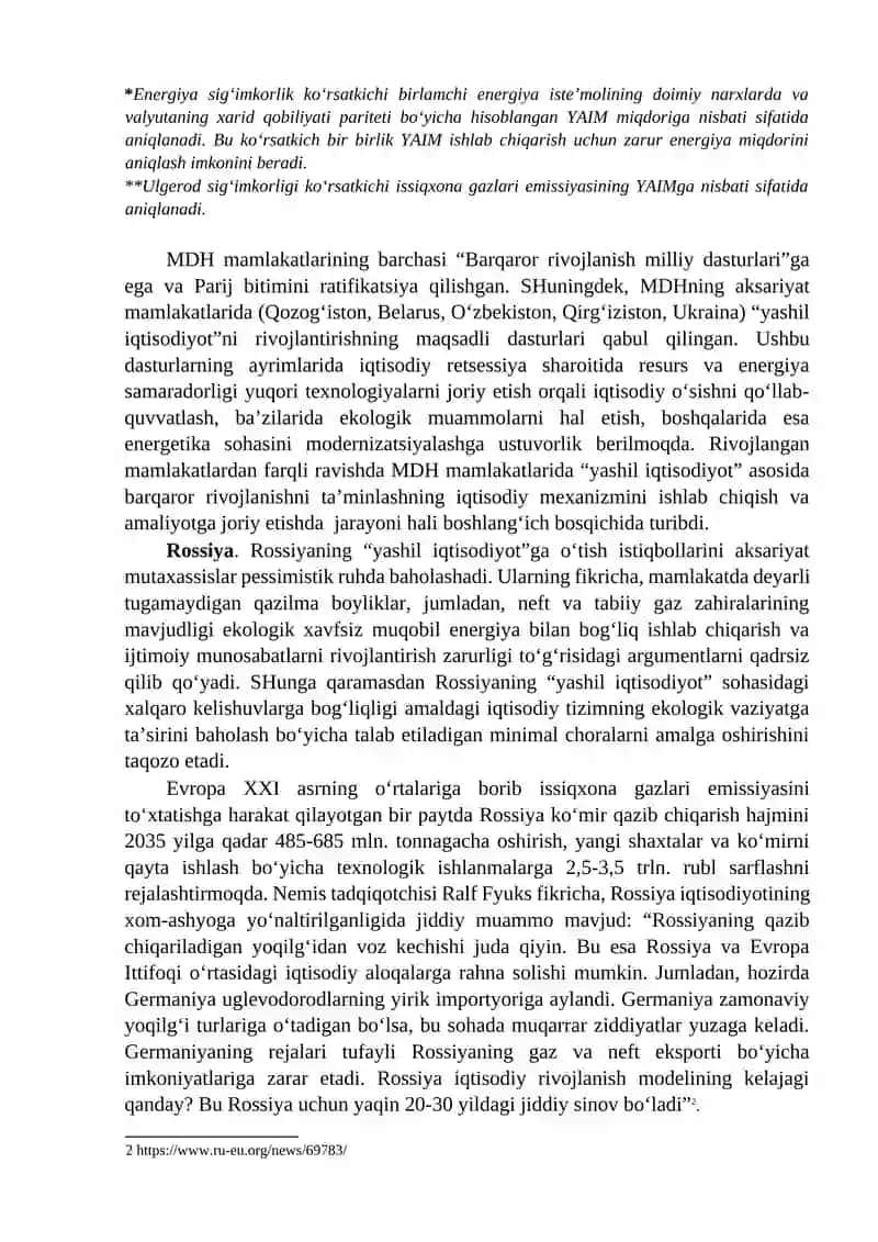 Rossiyada “yashil iqtisodiyot”ni rivojlantirish 2