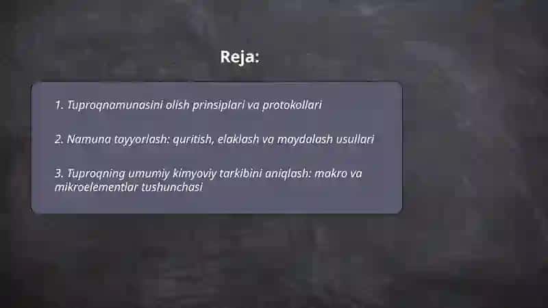 Tuproqning kimyoviy tarkibi va tuproqdagi mikroelementlar miqdorlarini aniqlash usullari 2