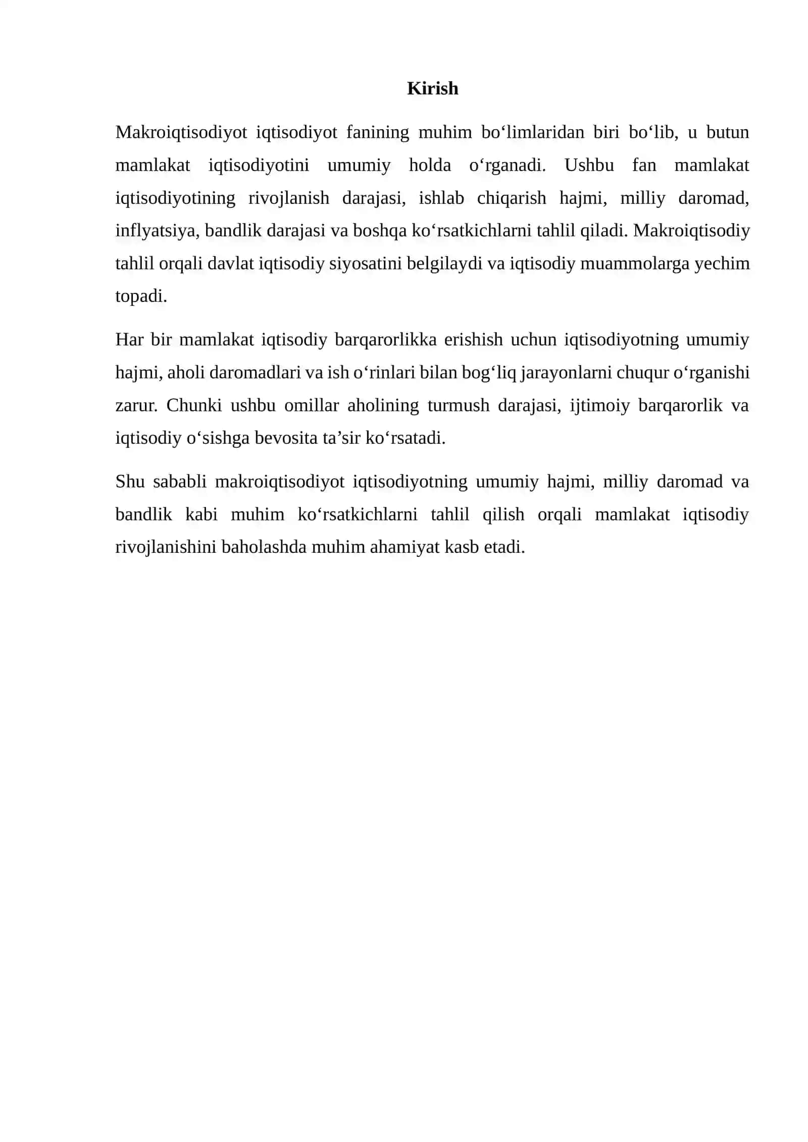 MAKROIQTISODIYOT: IQTISODIYOTNING UMUMIY HAJMI, DAROMAD VA ISH O‘RINLARI 2