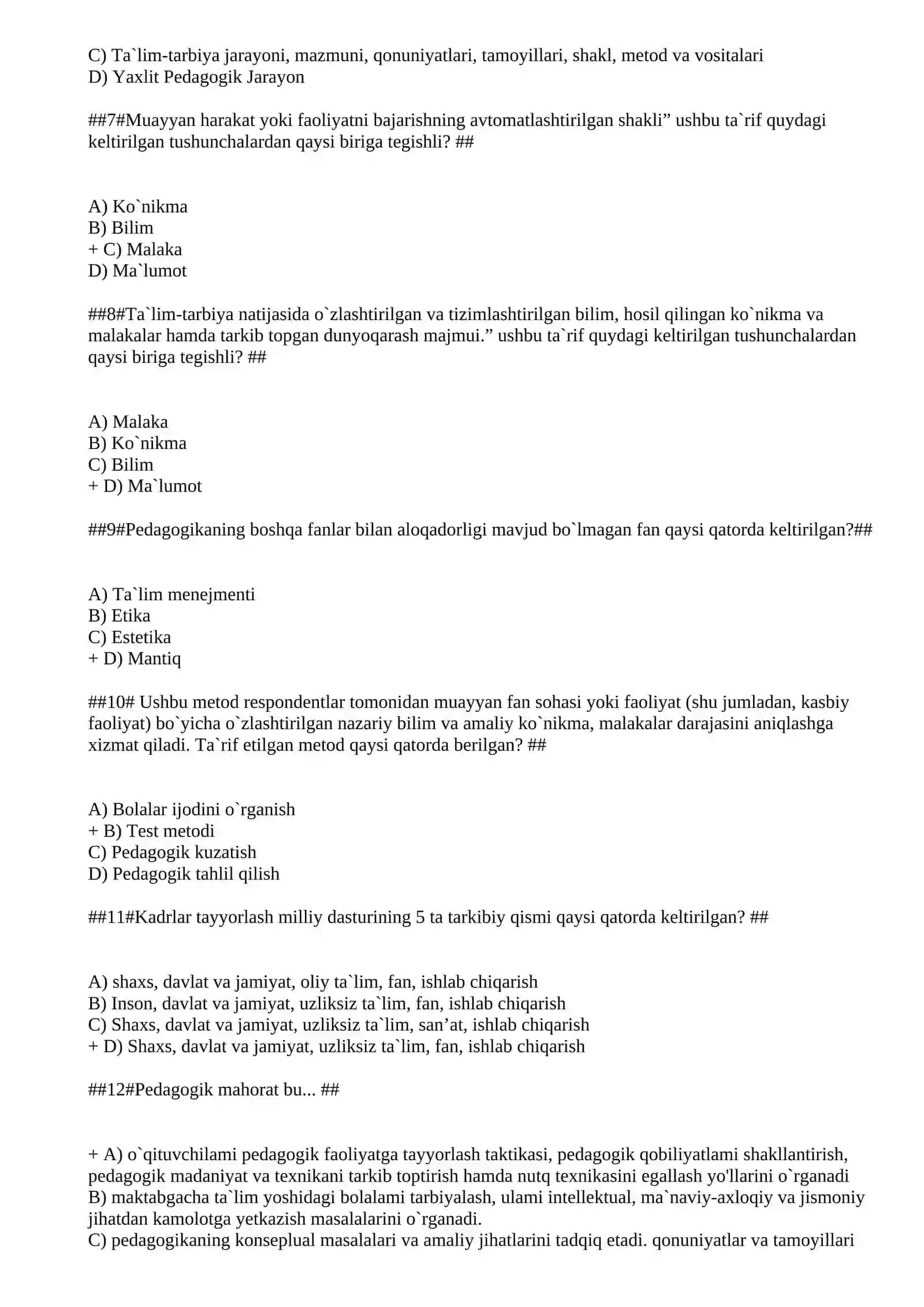 Maktab maslahatchisi uchun umumiy pedagogikadan test savol javoblari 2026 2