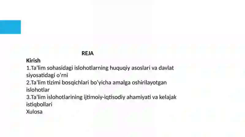 O'zbekiston Respublikasida Ta'lim Sohasida Amalga Oshirilayotgan Islohotlar 2