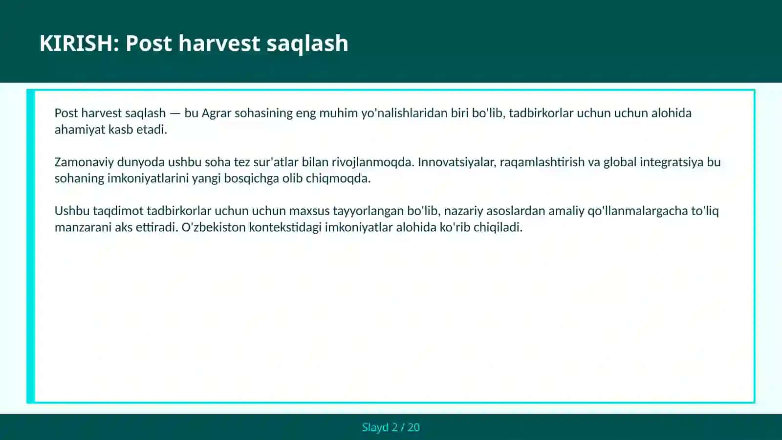 Post harvest saqlash 2