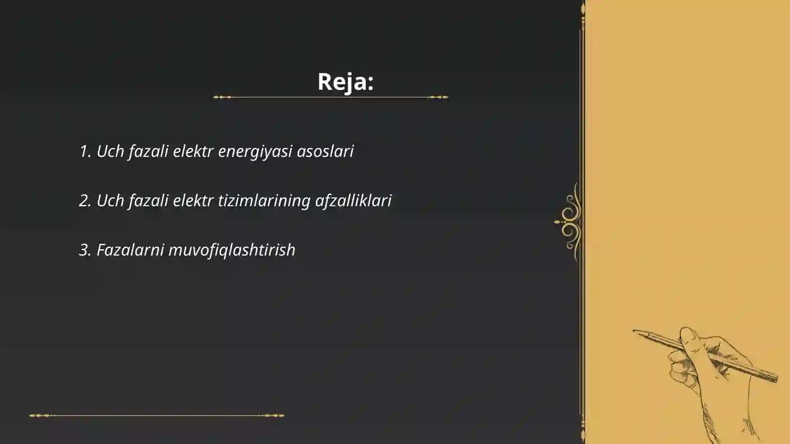 Uch fazali EYUK, kuchlanish va tok sistimasini xosil kilish 2