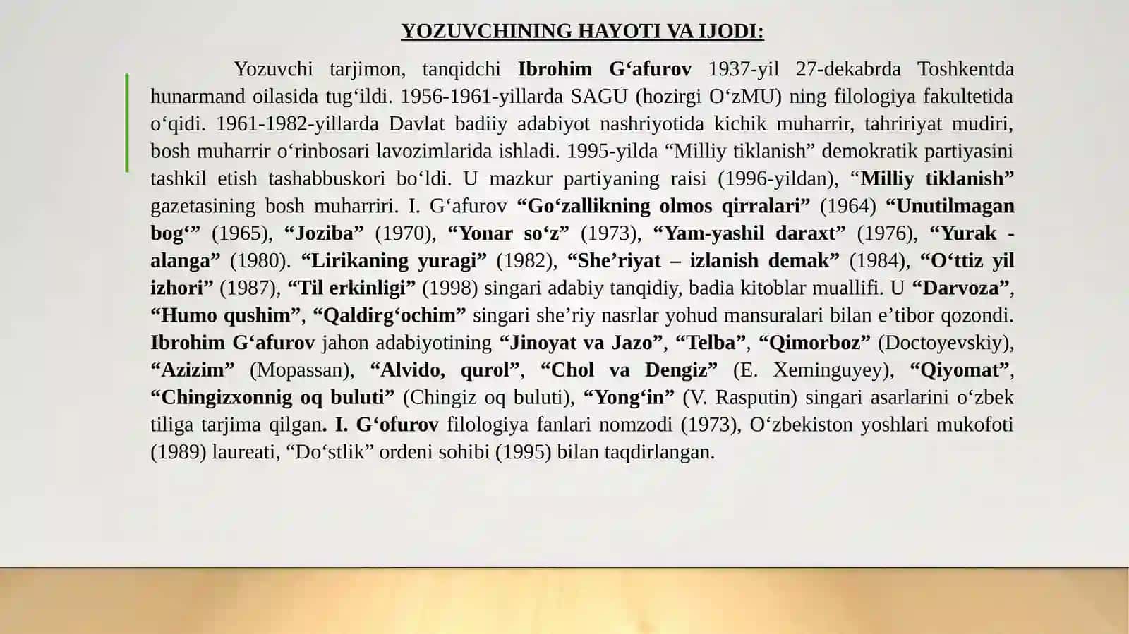 IBROHIMG’AFUROVNING“Hayo-xaloskor”“Mangulatofat”va“Parvarishlarmajlisi”asarlarito’g’risida 2