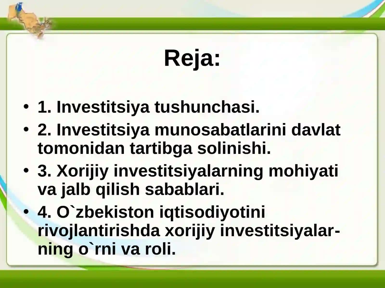 Investitsiyalar va investitsional siyosat 2