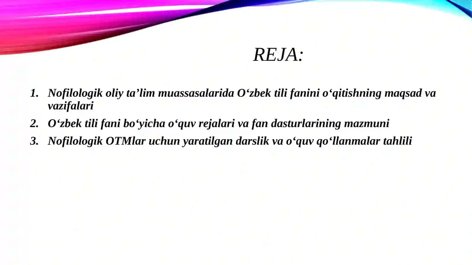 Nofiologik OTMlarning O'zbek tili fani bo'yicha o'quv metodik ta'minoti tahlili 2