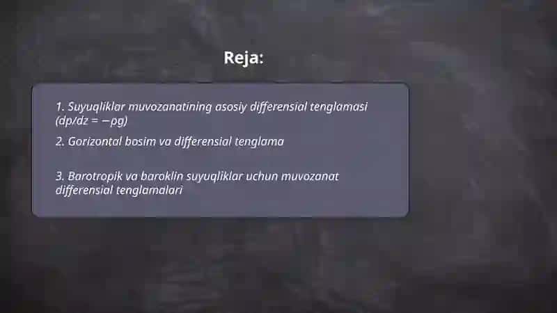Suyuqliklar muvozanatining differensial tenglamasi 2