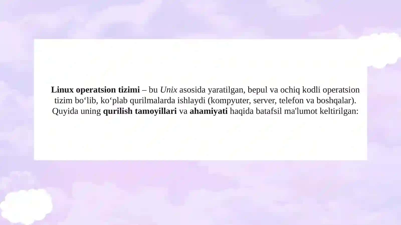 Linux operatsion tizimining qurilish tamoyili va ahamiyati 2
