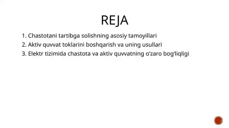 Chastotani va aktiv quvvat toklarini tartibga solish 2