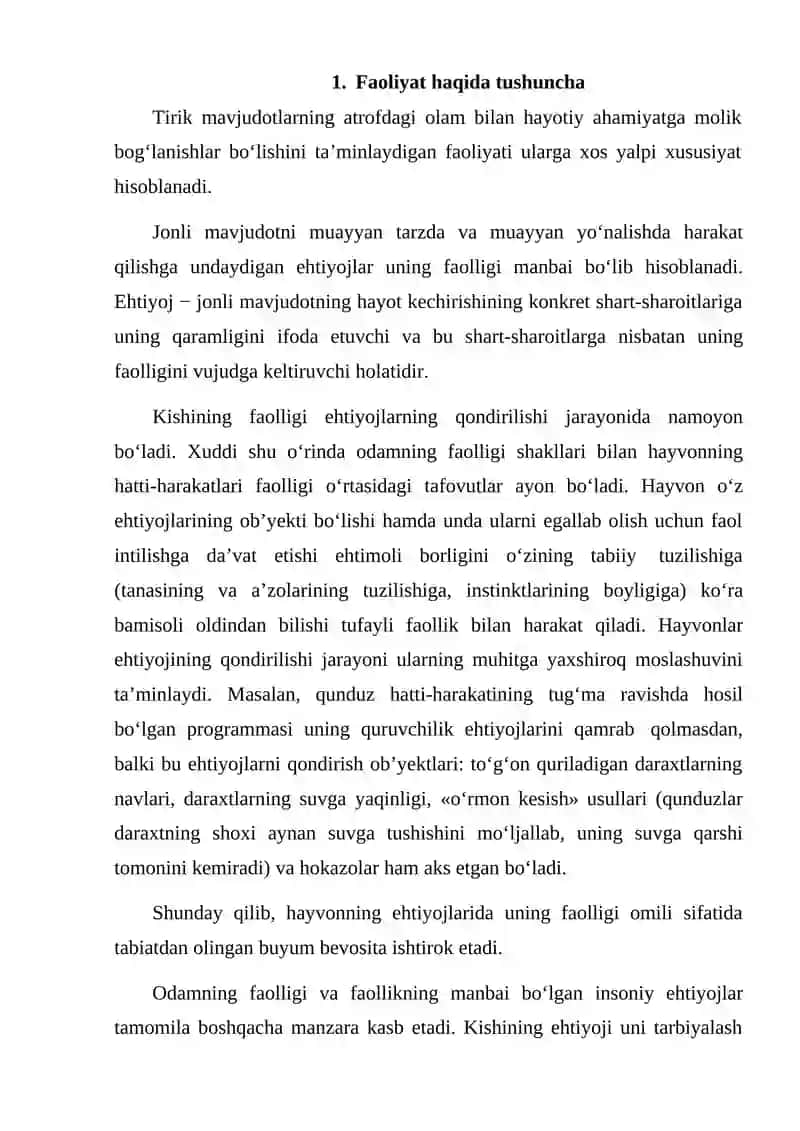 Faoliyat va motivlar, faoliyatning asosiy turlari 2