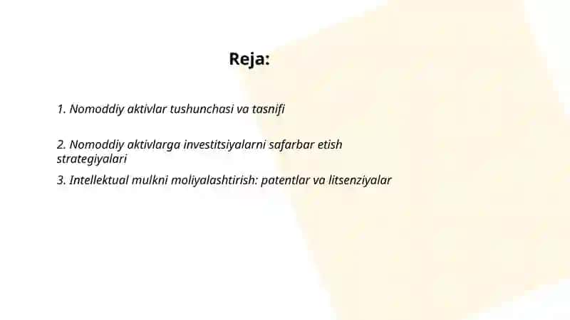 Nomoddiy aktivlarga safarbar etiladigan nvestitsiyalarni moliyalashtirish 2