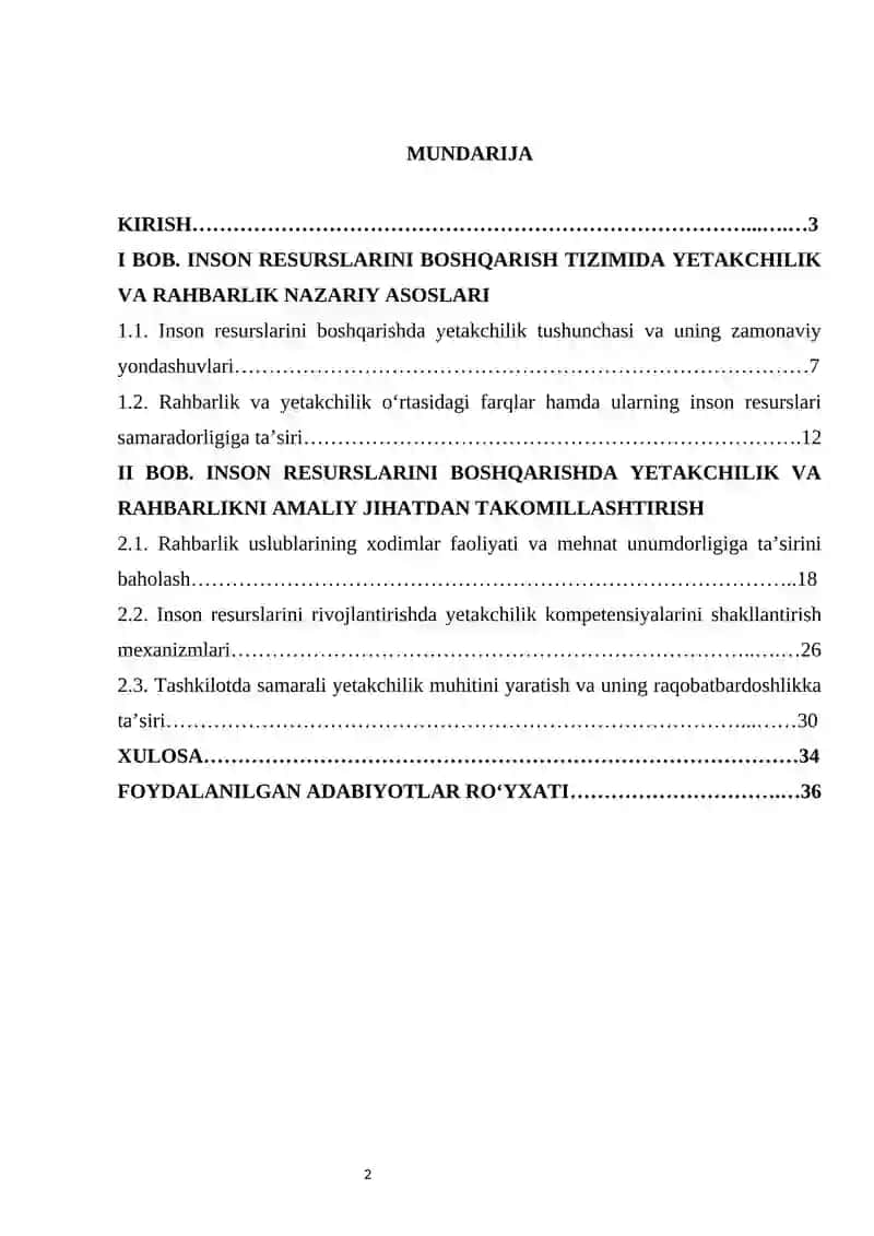 Inson resurslarini boshqarishda yetakchilik va rahbarlik roli. 2