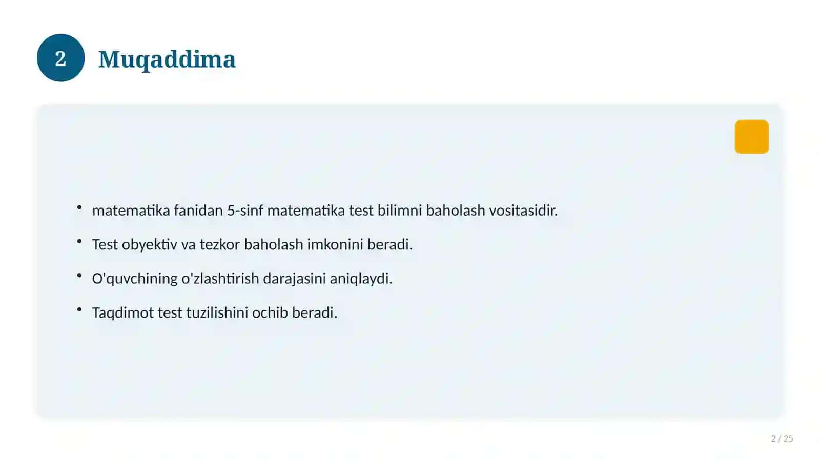 5-sinf matematika test 2