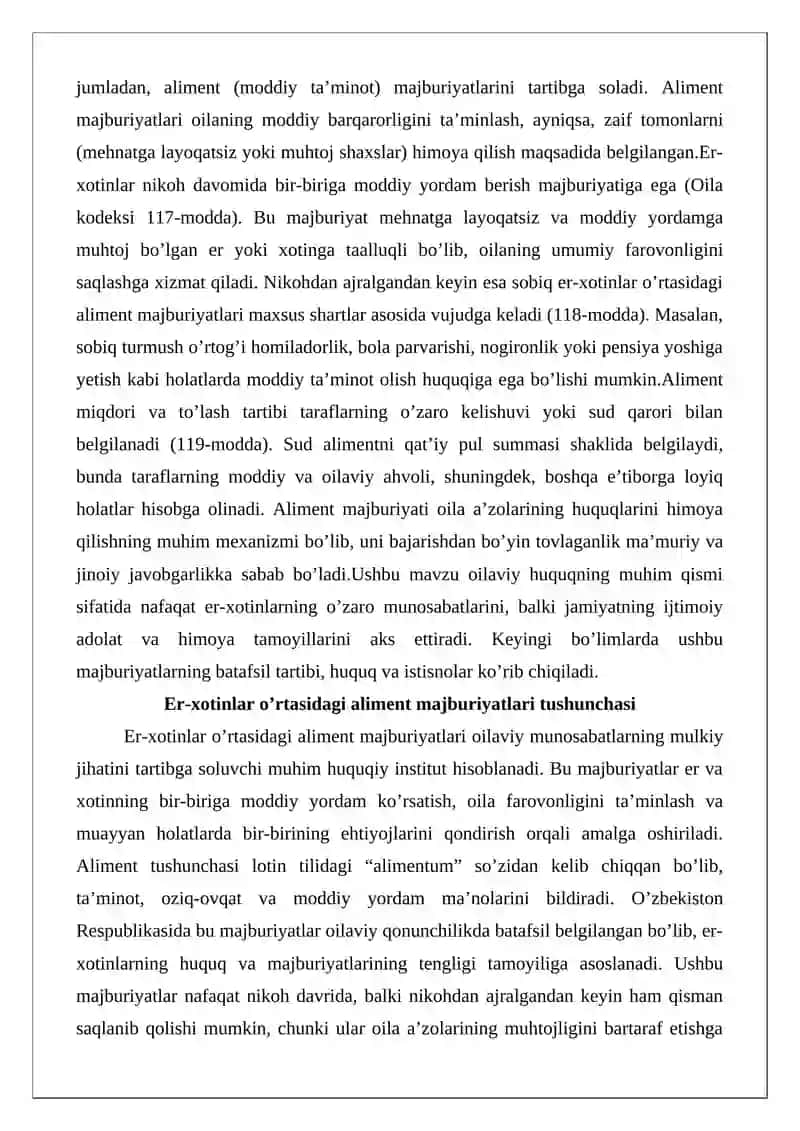 Er-xotinlar va sobiq er-xotinlarning aliment majburiyatlari 2