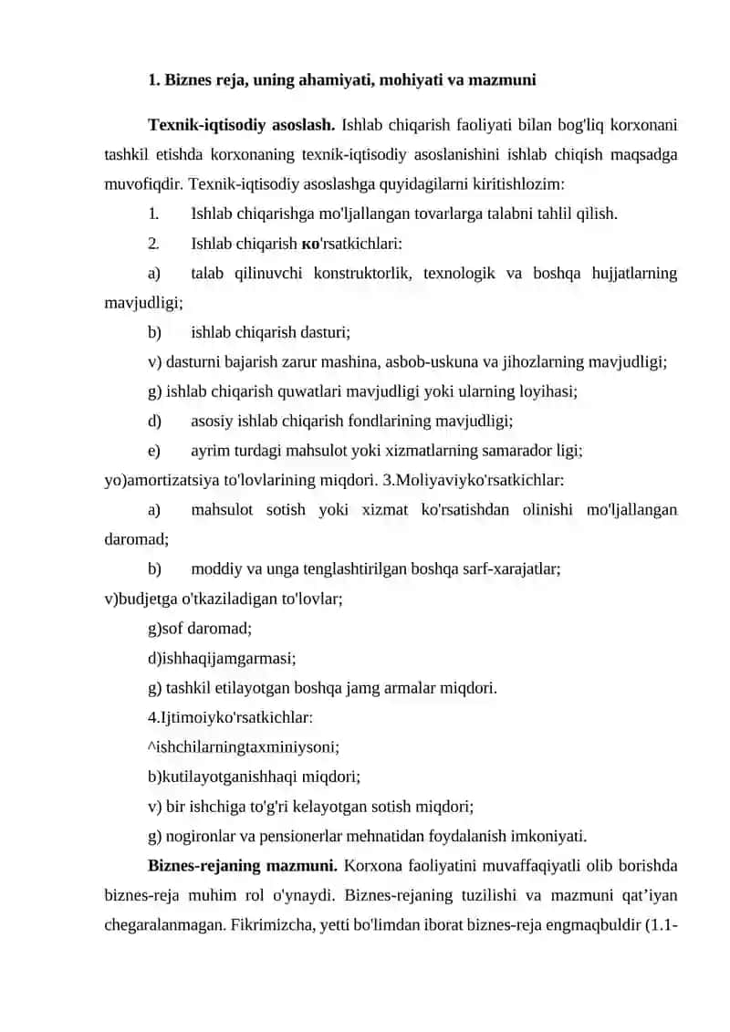 Biznes reja, uning ahamiyati, mohiyati va mazmuni 2