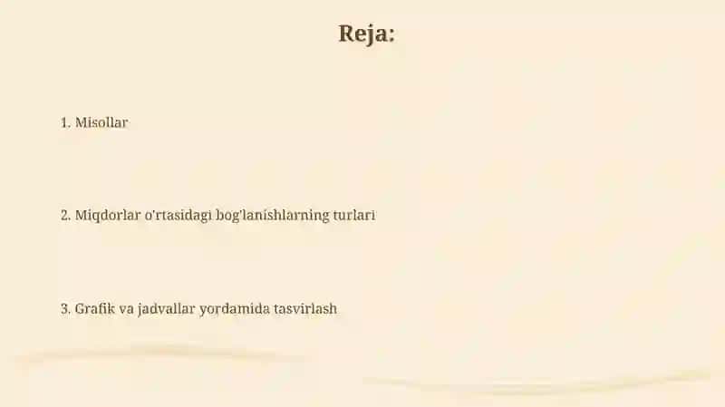 Miqdorlar orasidagi bogʻlanish turlari va ularga oid misollar 2