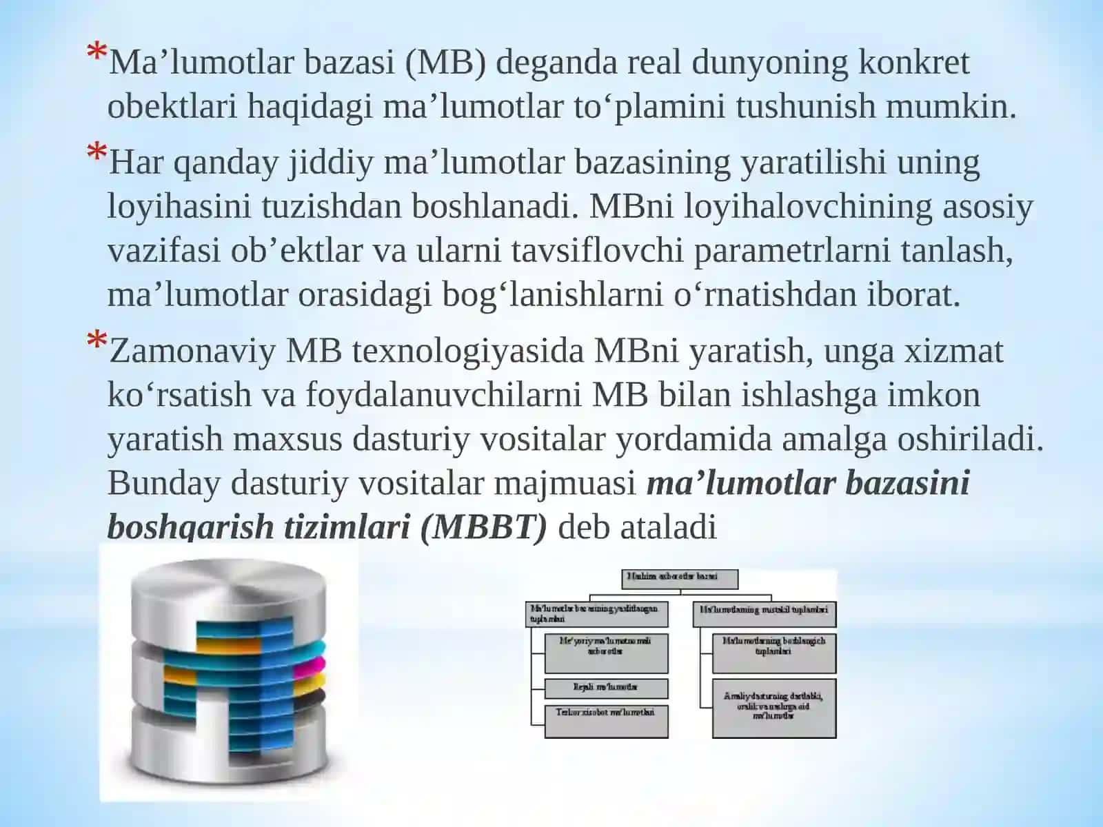 6-Ma'ruza: Ma'lumotlar bazalari va BigData texnologiyalari 2