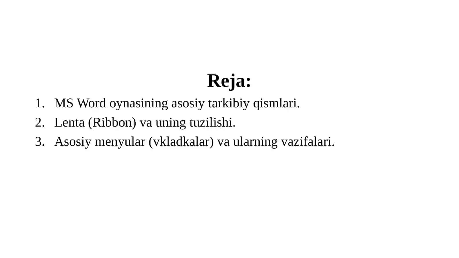 MS Word muxarriri oynasining tuzilishi va interfeysi 2
