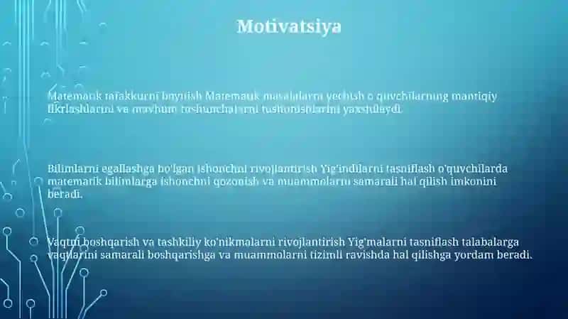 Matematik Tóplamlarni Sinflatga Ajratish 2
