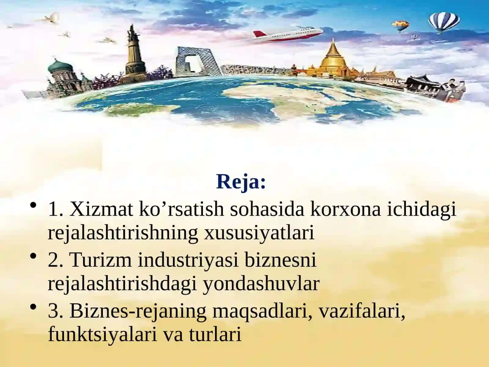 Turizm faoliyatini biznes rejallashitirish 2