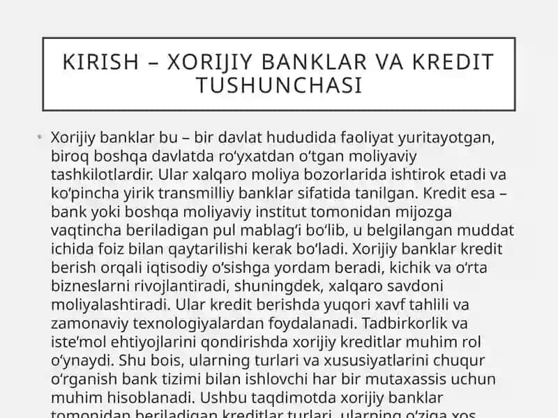 Xorijiy banklarda kreditlar va ularning turlari 2