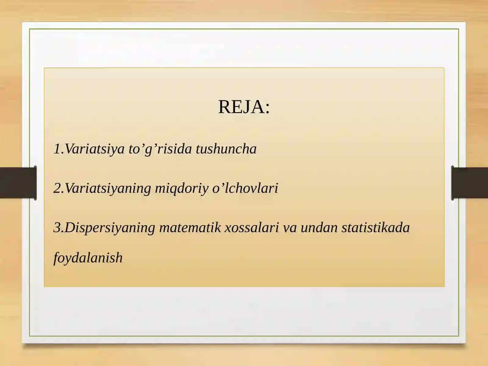 STATISTIKDA VARIATSIYANI BAHOLASH VA DISPERSIONTAHLIL ASOSLARI 2