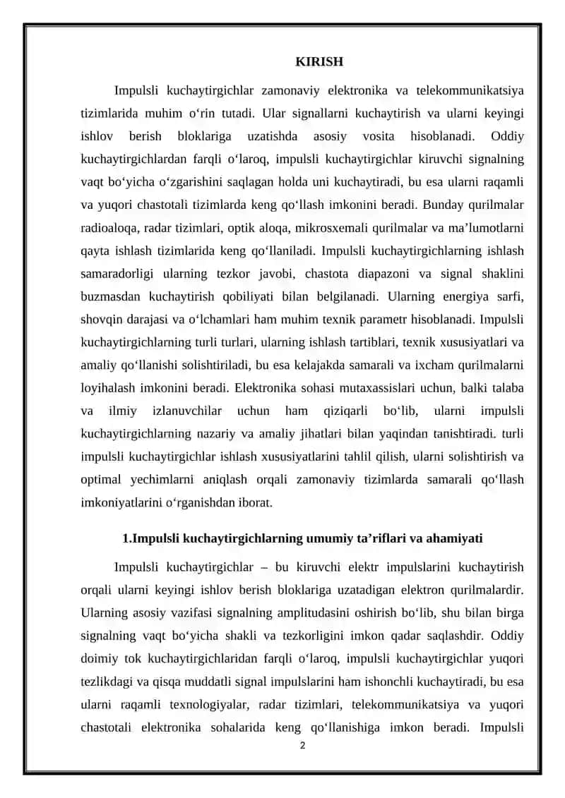 Impulsli kuchaytirgichlar va ularning ishlash tartiblarini solishtirish 2