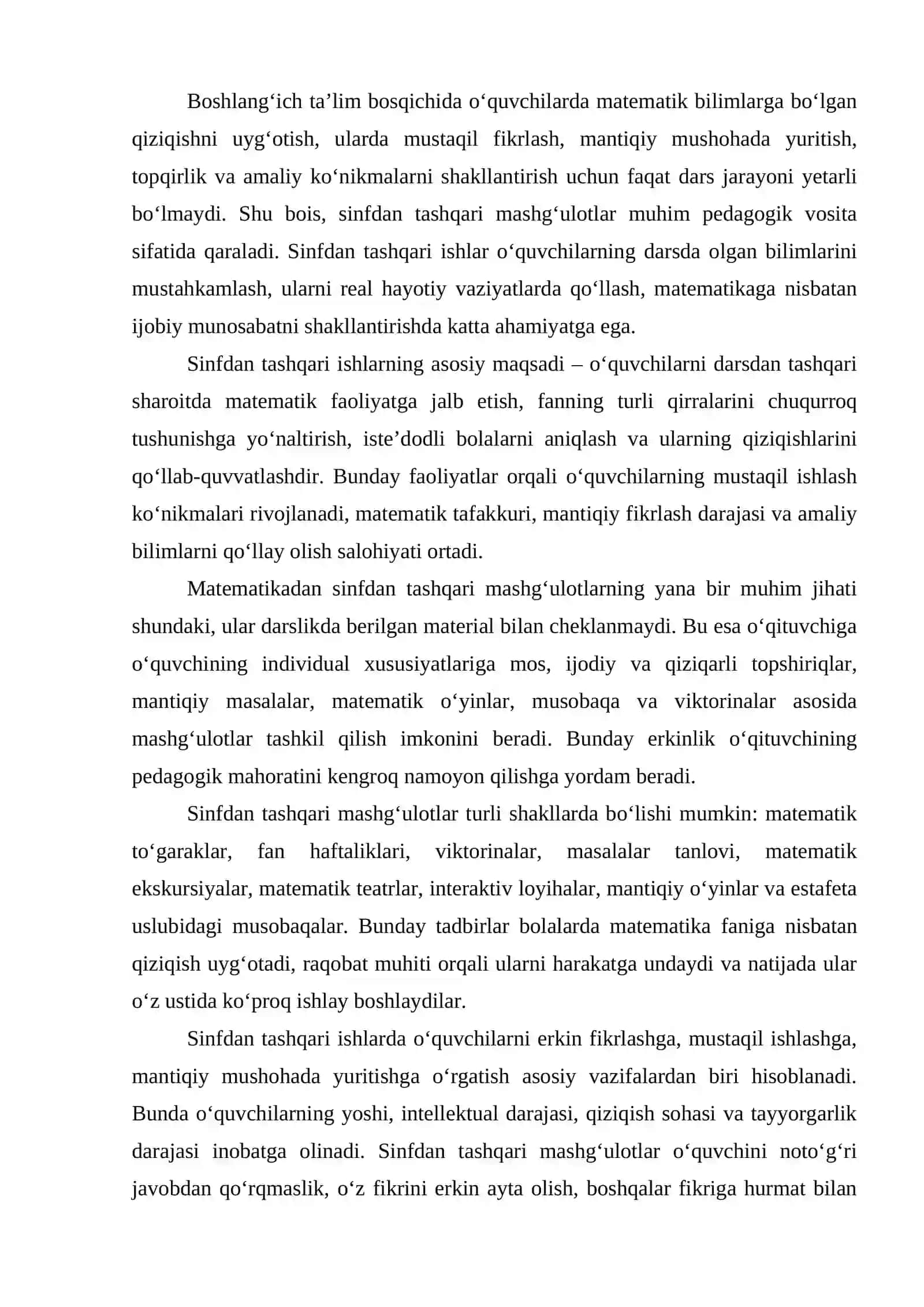 Boshlang‘ich sinflarda matematikadan sinfdan tashqari ishlarni tashkil etishning maqsad va vazifalari 2
