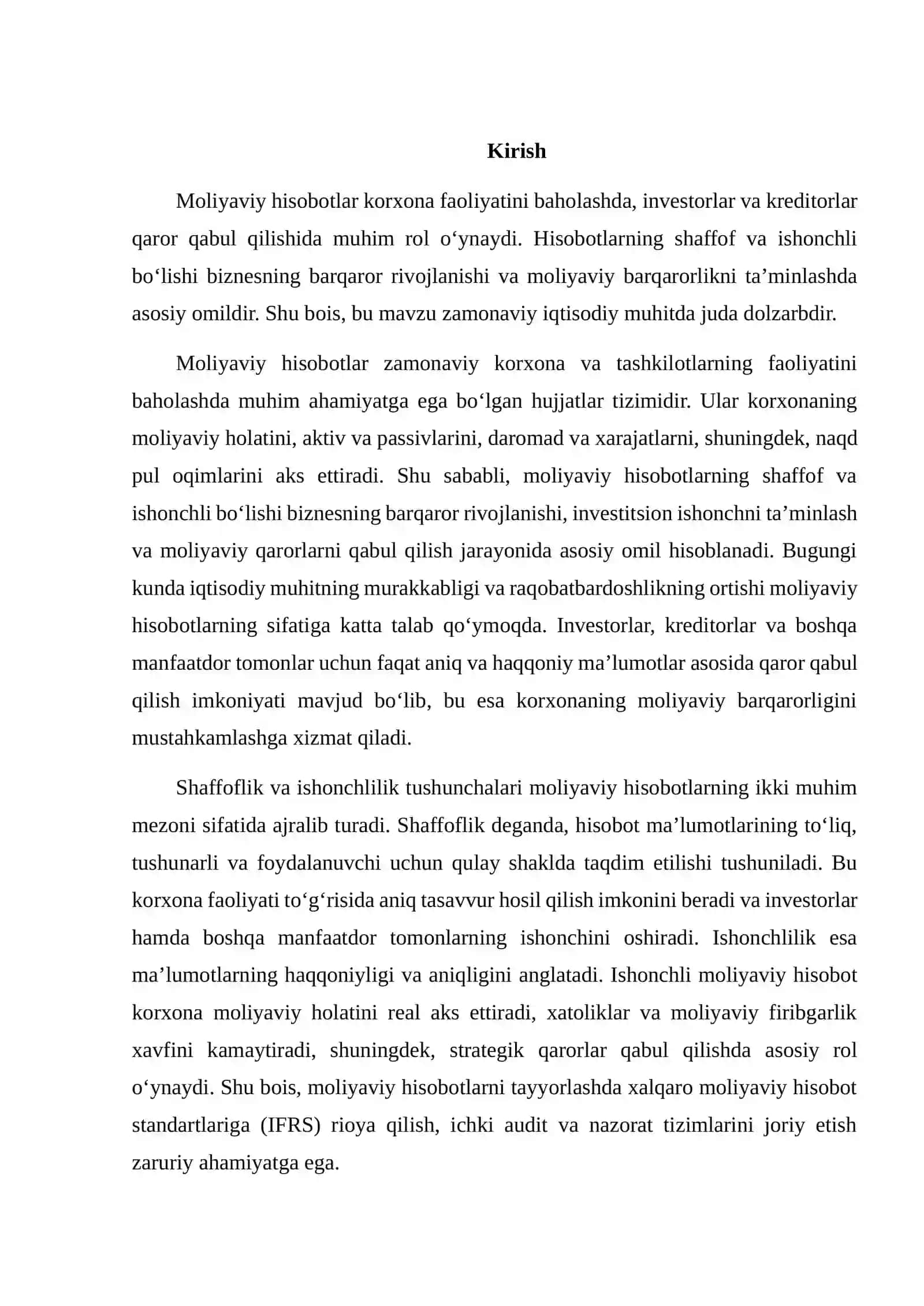 MOLIYAVIY HISOBOTNING SHAFFOFLIGI VA ISHONCHLILIGI 2