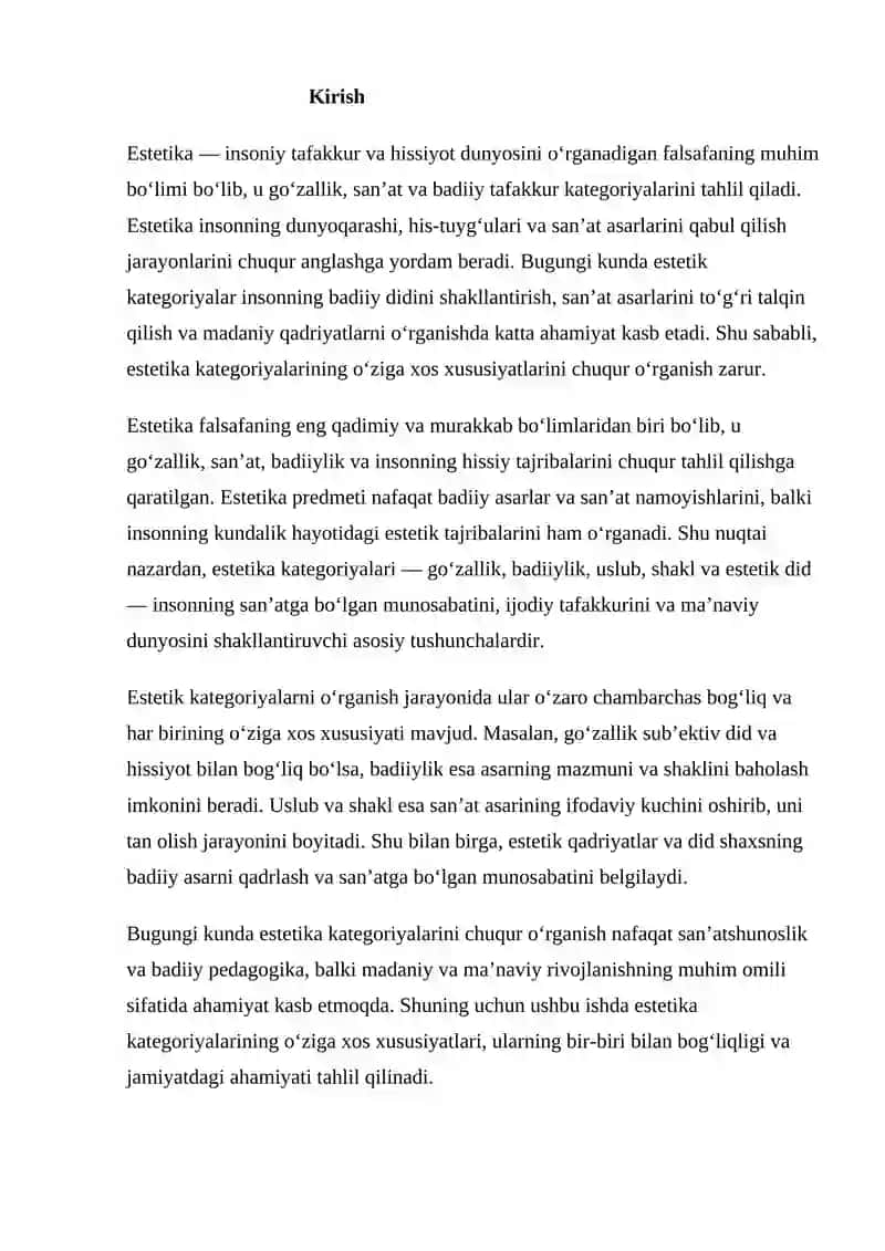 ESTETIKA: KATEGORIYALARNING O‘ZIGA XOS XUSUSIYATLARI 2
