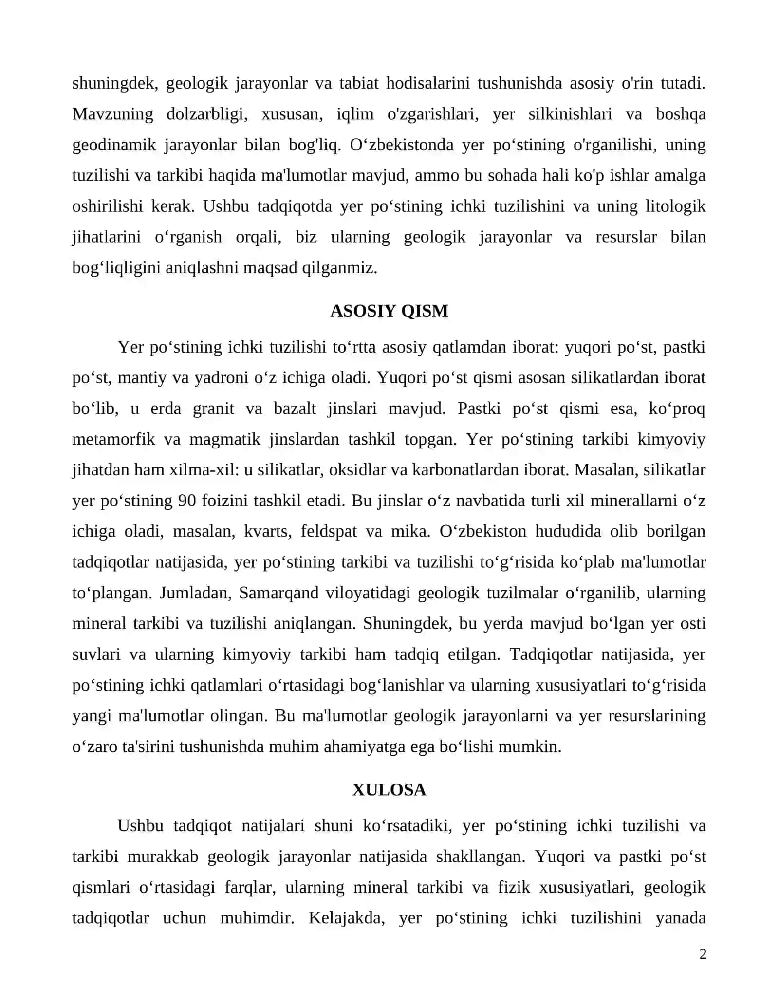 Yer po‘stining ichki tuzilishi va tarkibi: Litologik jihatlari 2