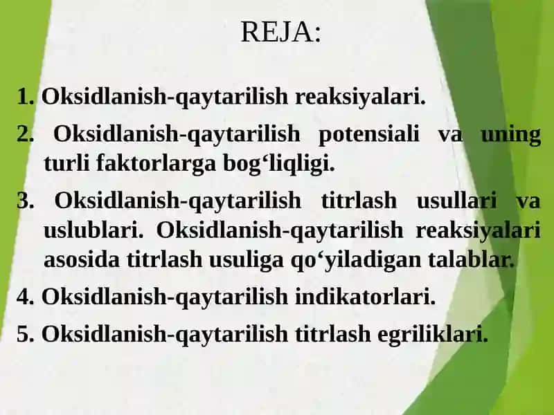 Oksidlanish-qaytarilish titrlash usullari 2