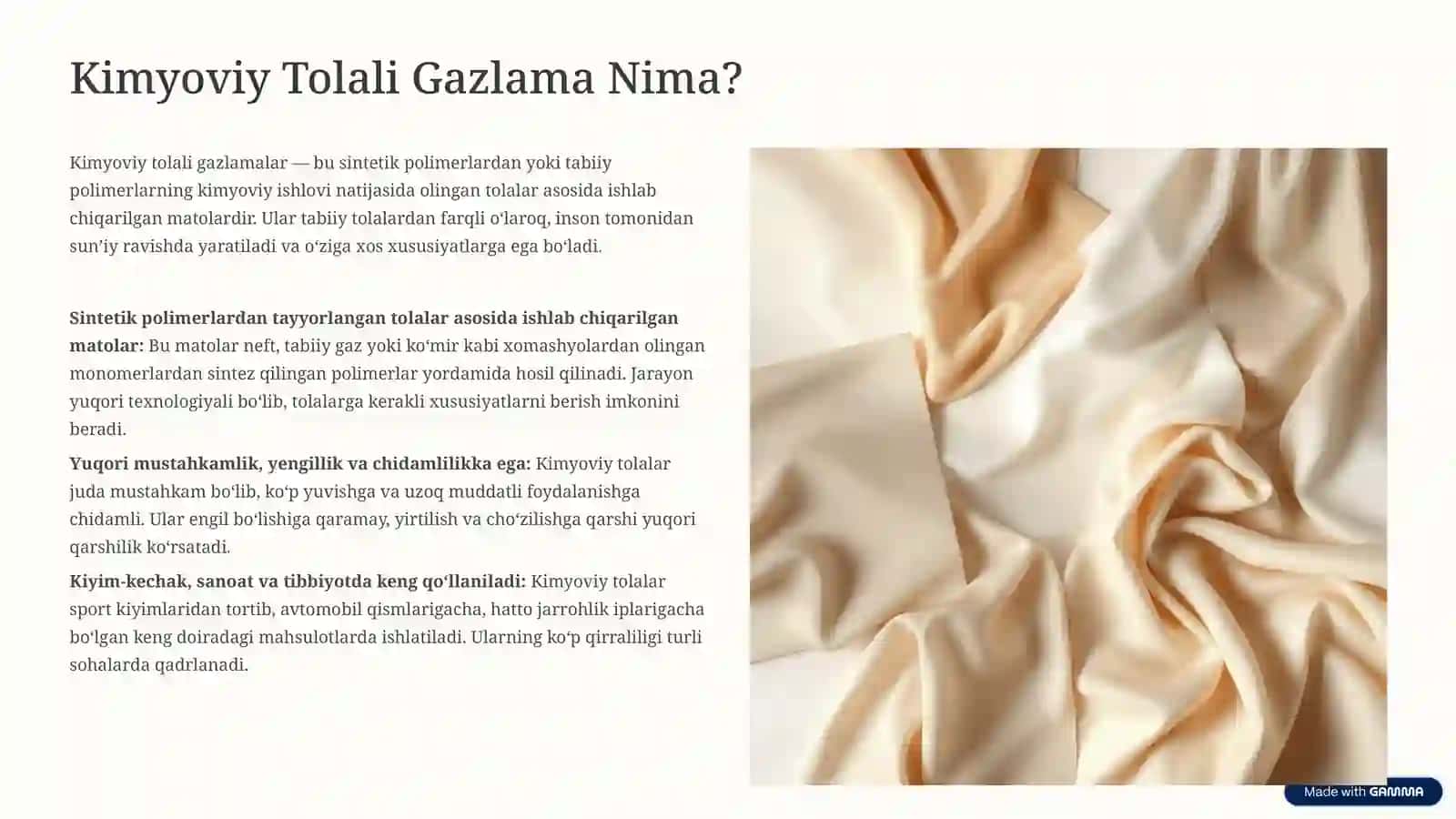 Kimyoviy Tolali Gazlamalar va Ularning Xususiyatlari 2