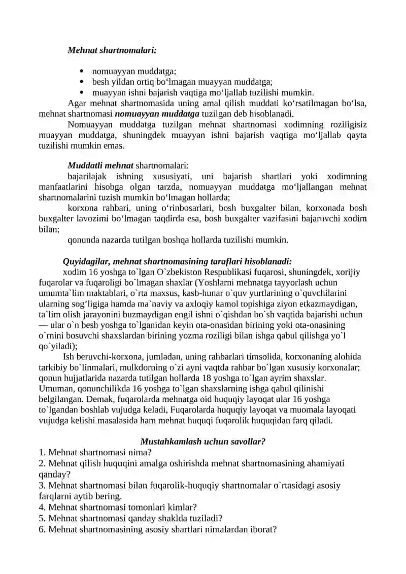 Mehnat shartnomasi 2