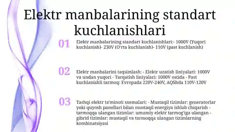 Elektr Energiyasi Manbalari Va Elaktr Tarmoqlarining Standart Kuchlanishlari 2