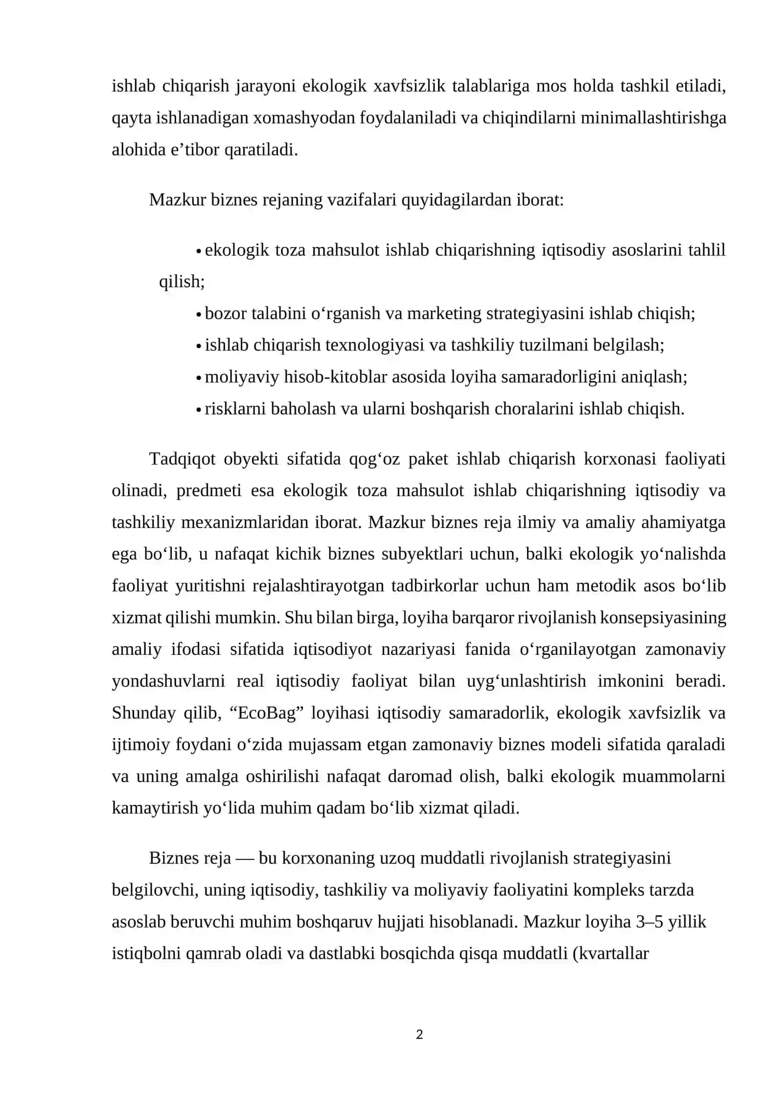“EcoBag” — ekologik toza qog‘oz paket ishlab chiqarish loyihasi 2