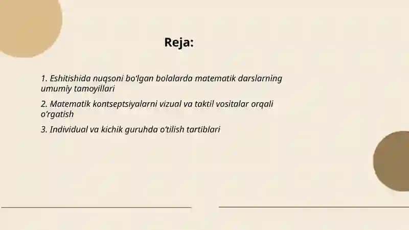 Matematika fanining oʻtilish tartibi 2