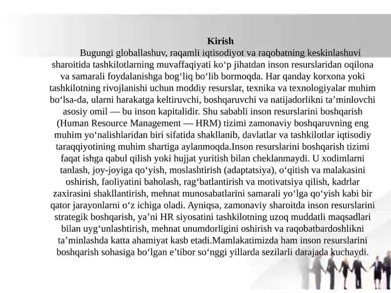 Inson resurslarini boshqarishning xorij tajribasi 2