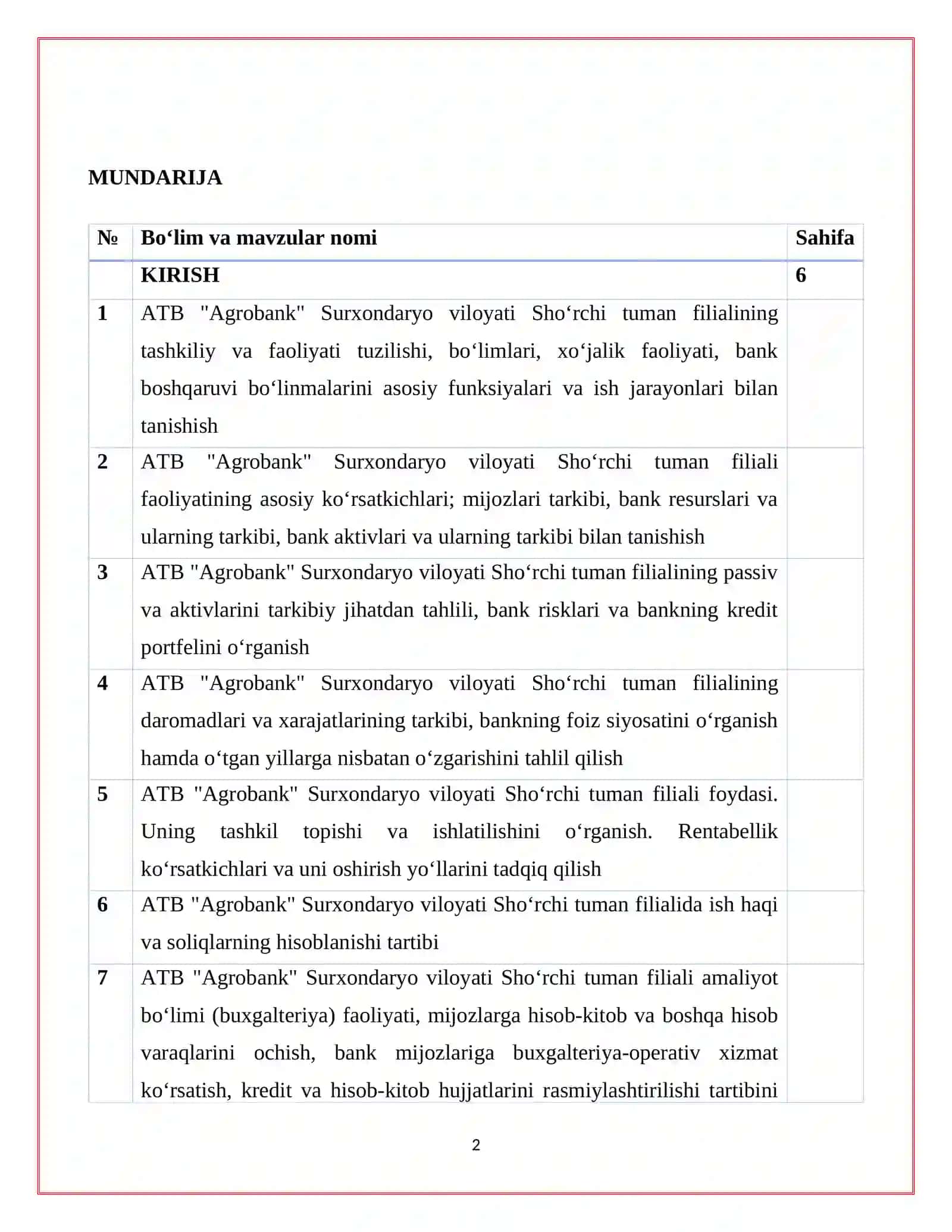 Abgrobok hamda ATB "Agrobank" Sho‘rchi haqida AMALIYOT HISOBOT 2