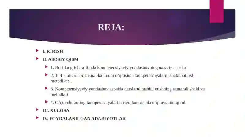 BOSHLANG'ICH SINFLARDA MATEMATIKA O'QITISHDA KOMPETENSIYAVIY YONDASHUV (1-2-3-4-SINFLAR KESIMIDA) 2