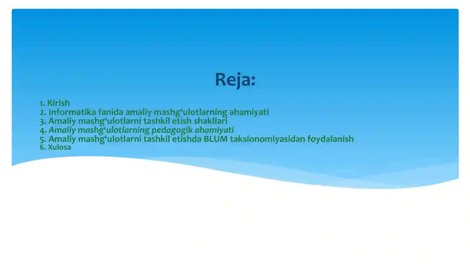 Informatika va Axborot texnologiyalari fanida amaliy mashg'ulotlarni tashkil etish shakllari 2