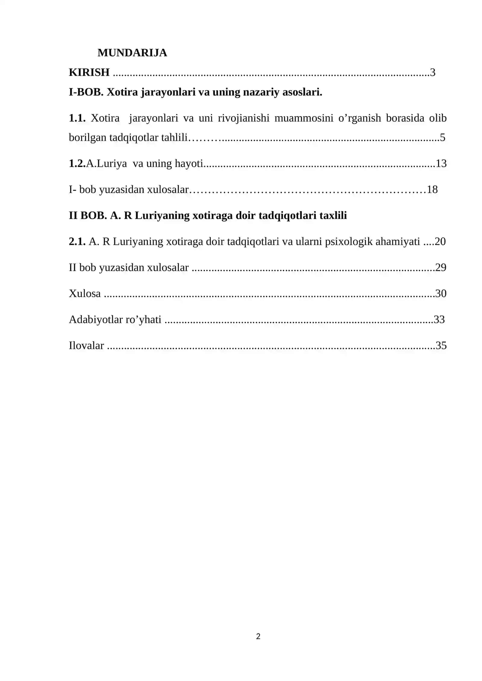 A. R Luriyaning xotiraga doir tadqiqotlari 2