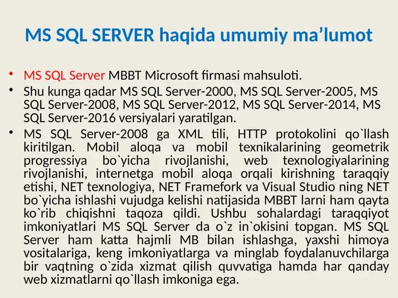 MS SQL SERVER МББТ да ишлаш 2