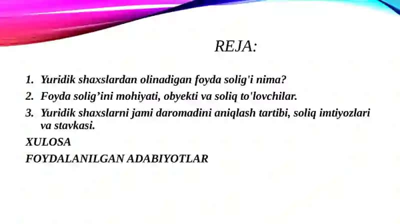 Yuridik shaxslardan olnadigan foyda solig'i va uning korxonalar moliya-xo'jalik faoliyatiga ta'siri 2